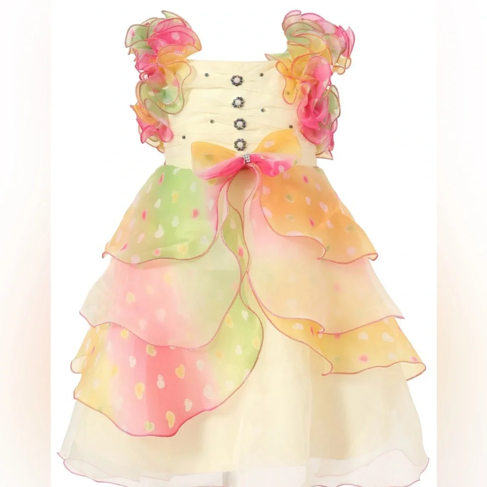 Richie House Girls Multi Layered Pearl & Ruffle Dress